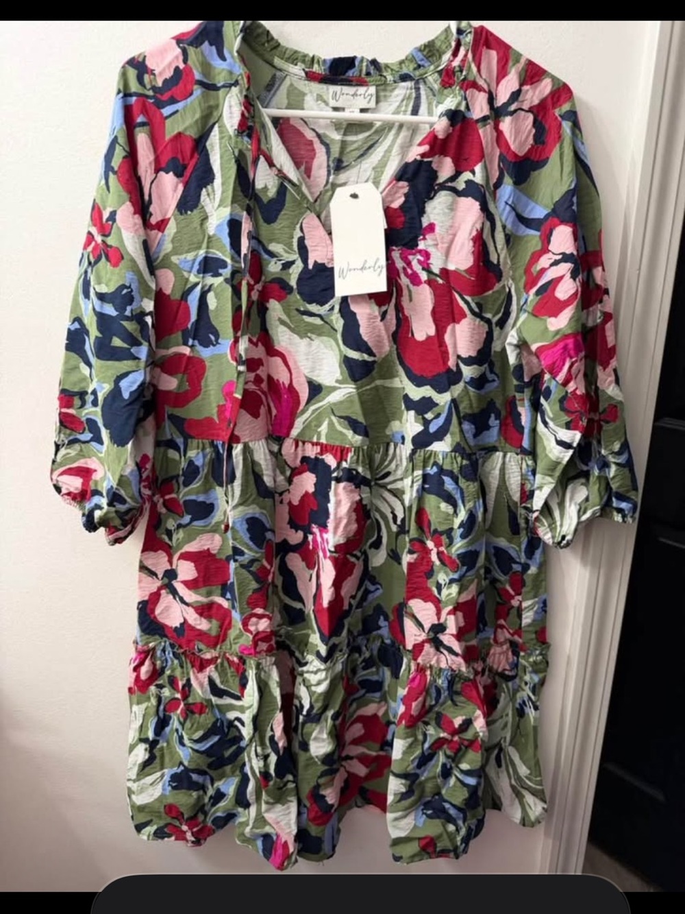 Wonderly Floral Tiered Dress in Olive Green, Pink, Navy